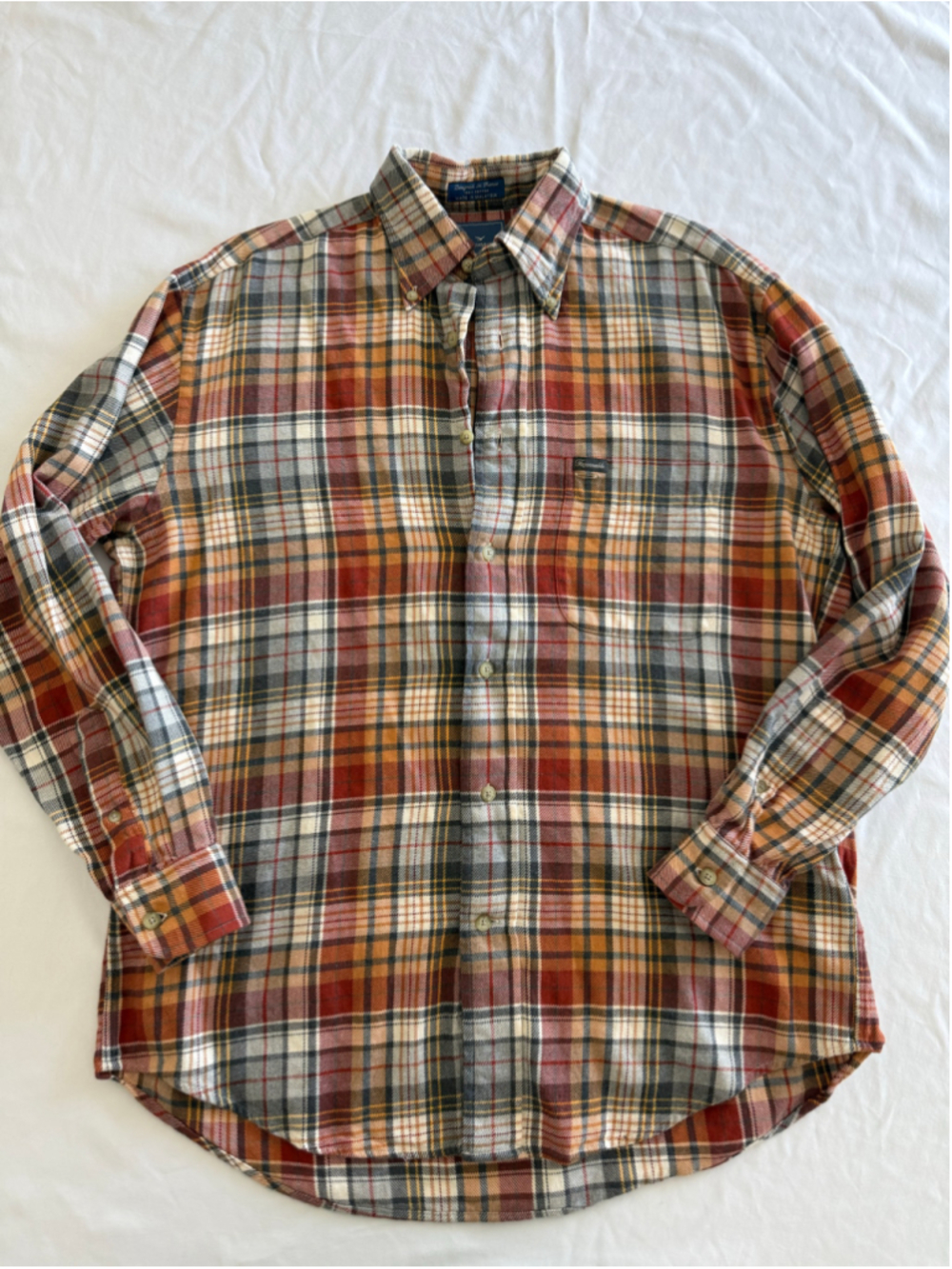 Men's Façonnable Casual Button Down Shirt XLarge Orange Brown Plaid